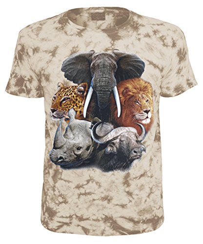 Herren Damen T-Shirt Big Five Löwe Leopard Büffel Elefant und Nashorn Shirt Beige Größe XXXL von Blackshirt Company