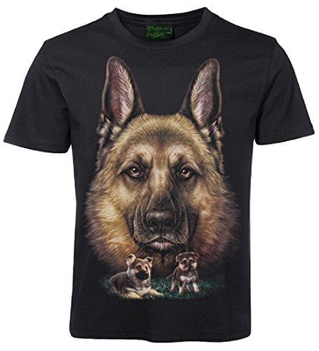 Herren Damen T-Shirt Deutscher Schäferhund Welpen Hund Motiv Shirt Schwarz Größe L von Blackshirt Company