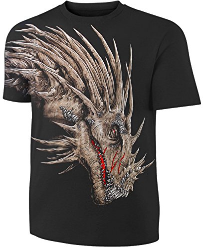 Herren Damen T-Shirt Drache Drachenkopf Allprint Shirt Schwarz Größe XL von Blackshirt Company