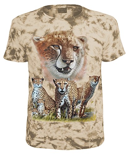 Herren Damen T-Shirt Gepard Batik Geparden Shirt Beige Größe M von Blackshirt Company