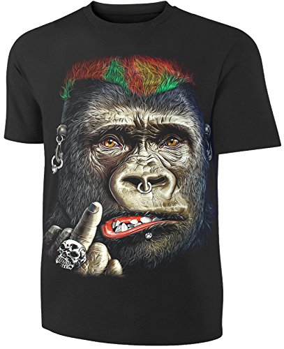 Herren Damen T-Shirt Gorilla Crazy Punk Gorilla Piercing AFFE Shirt Schwarz Größe L von Blackshirt Company