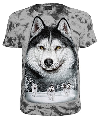 Herren Damen T-Shirt Husky Schlittenhund Batik Shirt Grau Größe XL von Blackshirt Company