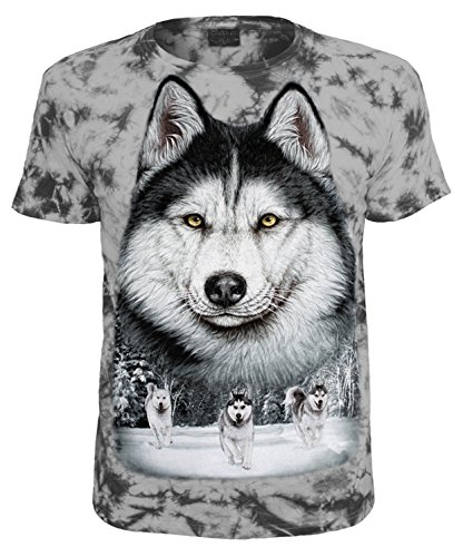 Herren Damen T-Shirt Husky Schlittenhund Batik Shirt Grau Größe M von Blackshirt Company