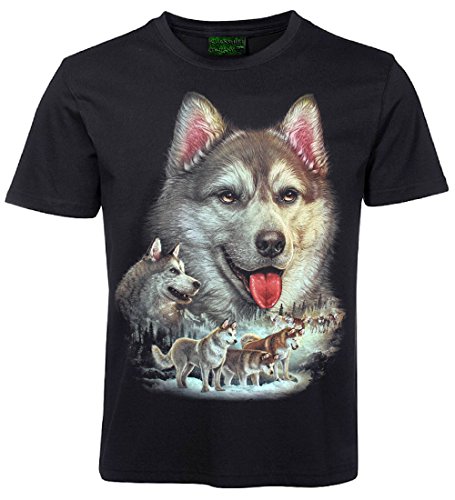 Herren Damen T-Shirt Husky Siberian Husky Shirt Schwarz Größe XL von Blackshirt Company