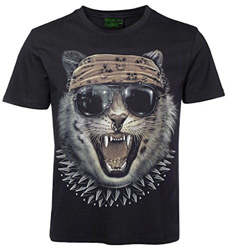 Herren Damen T-Shirt Kampfkatze Biker Shirt Schwarz Größe XL von Blackshirt Company