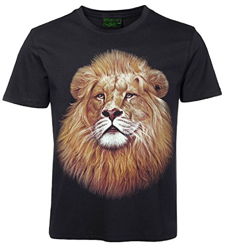 Herren Damen T-Shirt Löwe Löwen Raubkatze Shirt Schwarz Größe M von Blackshirt Company