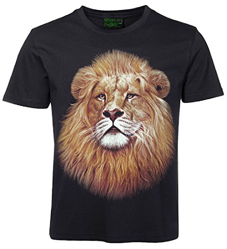 Herren Damen T-Shirt Löwe Löwen Raubkatze Shirt Schwarz Größe S von Blackshirt Company