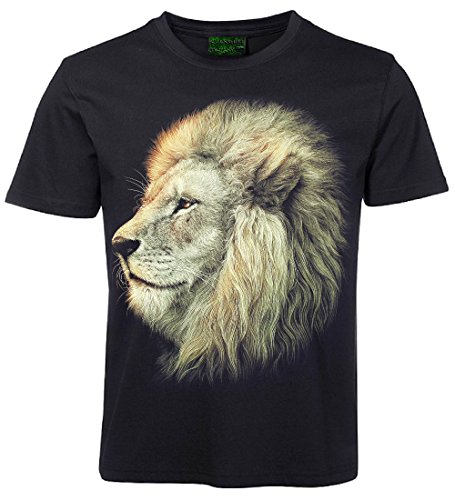 Herren Damen T-Shirt Löwe Löwenkopf Shirt Schwarz Größe M von Blackshirt Company