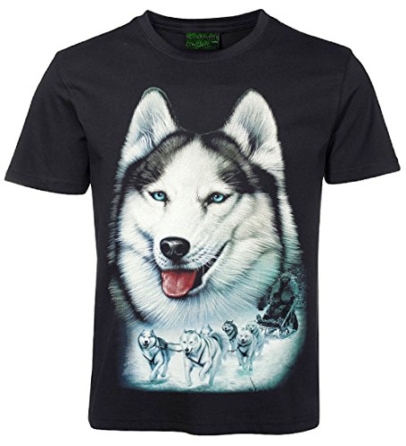 Herren Damen T-Shirt Malamut Alaskan Schlittenhund Shirt Schwarz Größe XXXL von Blackshirt Company