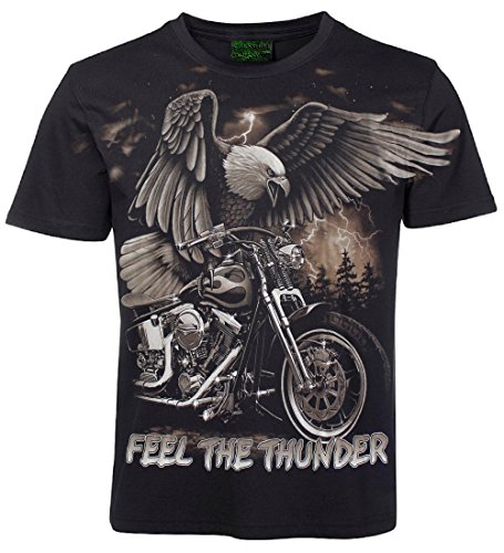 Herren Damen T-Shirt Motorrad Adler Feel The Thunder Allprint Biker Shirt Schwarz Größe L von Blackshirt Company