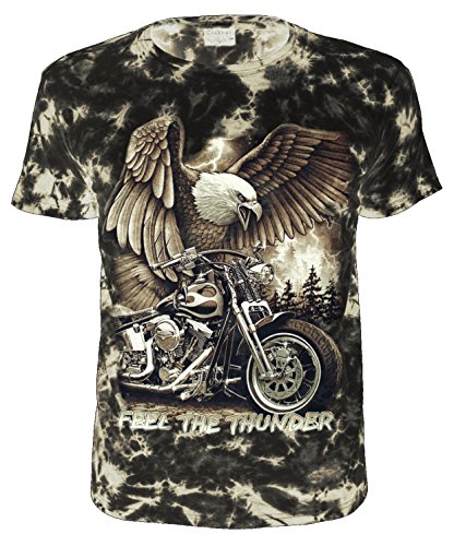 Herren Damen T-Shirt Motorrad Adler Feel The Thunder Batik Biker Shirt Schwarz Größe XL von Blackshirt Company