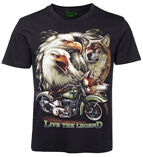 Herren Damen T-Shirt Motorrad Adler Wolf Live The Legend Biker Shirt Schwarz Größe L von Blackshirt Company
