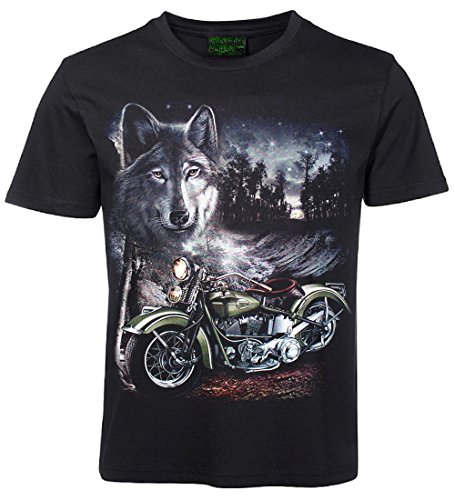 Herren Damen T-Shirt Motorrad Wolf Biker Shirt Schwarz Größe L von Blackshirt Company