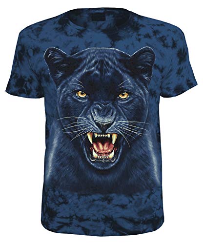 Herren Damen T-Shirt Panther Raubkatze Schwarzer Panther Shirt Blau Größe L von Blackshirt Company