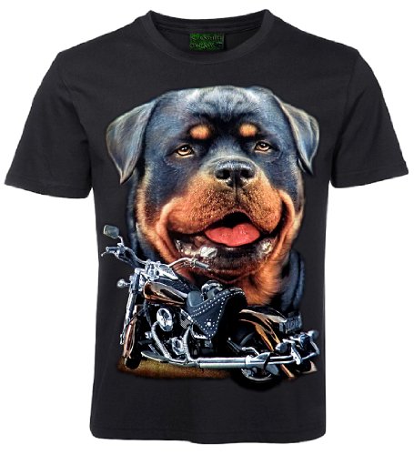 Herren Damen T-Shirt Rottweiler Motorrad Rottweiler Bike Hunde Motiv Shirt Schwarz Größe XXXL von Blackshirt Company