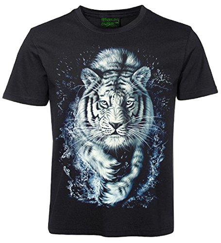 Herren Damen T-Shirt Tiger Weißer Tiger Shirt Schwarz Größe XXL von Blackshirt Company