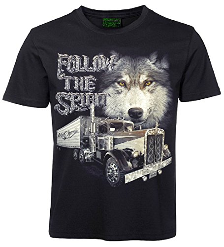 Herren Damen T-Shirt Truck Wolf LKW Wölfe Shirt Schwarz Größe L von Blackshirt Company