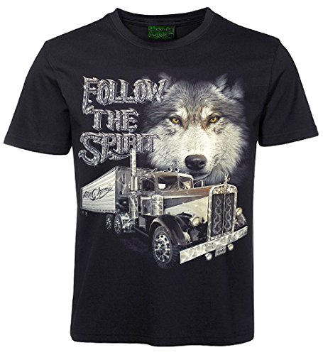 Herren Damen T-Shirt Truck Wolf LKW Wölfe Shirt Schwarz Größe M von Blackshirt Company