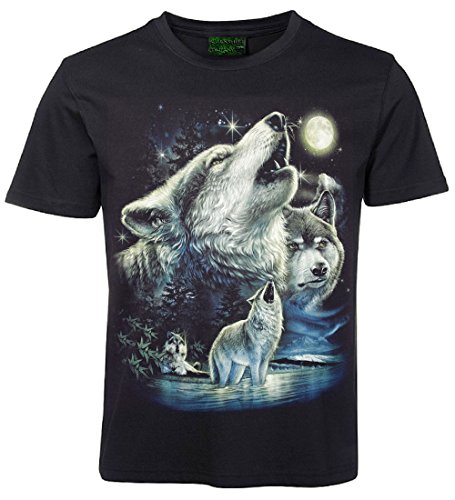 Herren Damen T-Shirt Wolf Wolfsrudel Wölfe Shirt Schwarz Größe L von Blackshirt Company