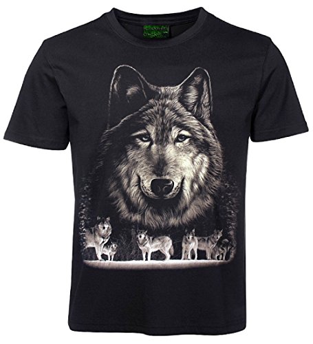 Herren Damen T-Shirt Wolfskopf Wölfe Wolfsrudel Wolf Shirt Schwarz Größe XL von Blackshirt Company