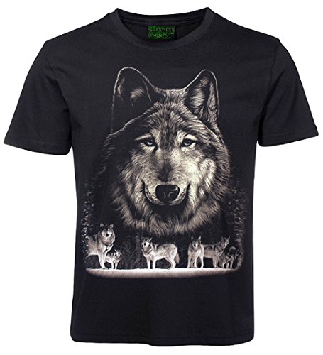 Herren Damen T-Shirt Wolfskopf Wölfe Wolfsrudel Wolf Shirt Schwarz Größe XXL von Blackshirt Company