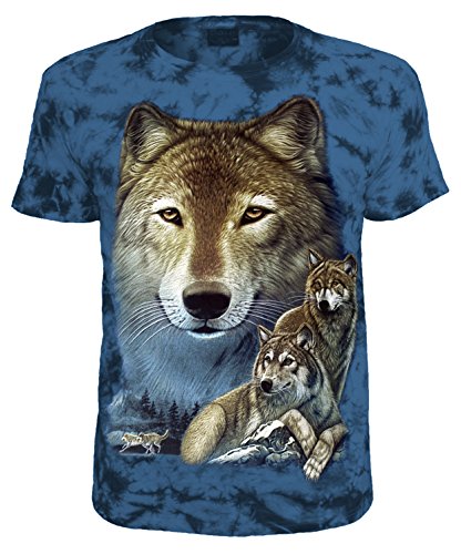 Herren Damen T-Shirt Wolfskopf Wolfspaar Wölfe Shirt Blau Größe XXL von Blackshirt Company