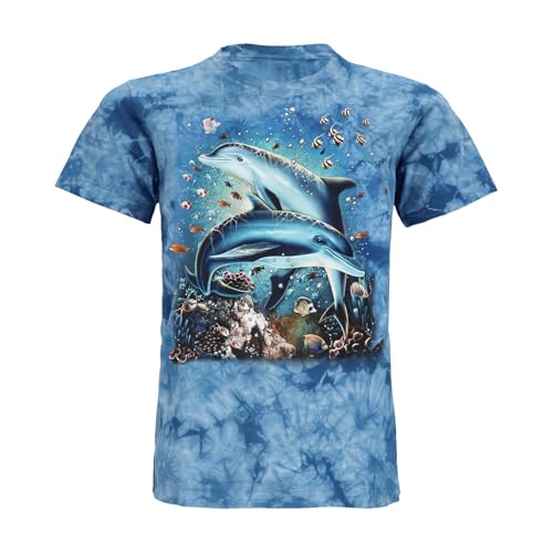 Kinder Delfin T-Shirt - Delfine im Meer Shirt Batik - Blau Größe 152 von Blackshirt Company