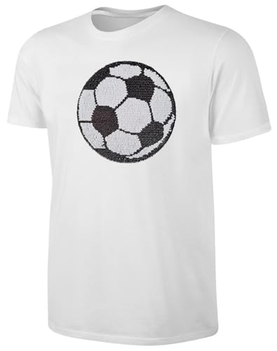 Kinder Fußball Wendepailletten T-Shirt - EM WM Fussball Streichel Shirt - Weiß Größe 128 von Blackshirt Company