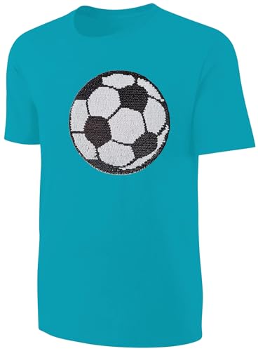 Kinder Fußball Wendepailletten T-Shirt - EM WM Jungen Jungs Streichel Shirt - Türkis Größe 128 von Blackshirt Company