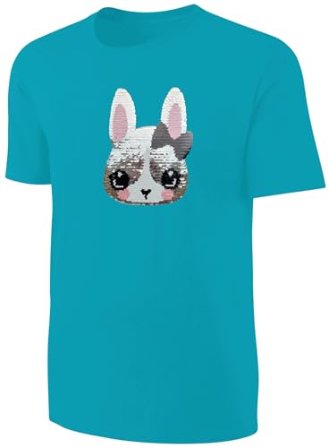 Kinder Hase Wendepailletten T-Shirt - Kaninchen Hasen Streichel-Shirt - Türkis Größe 152 von Blackshirt Company