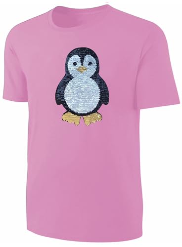 Kinder Pinguin Wendepailletten T-Shirt - Mädchen Streichel-Shirt Rosa Größe 128 von Blackshirt Company