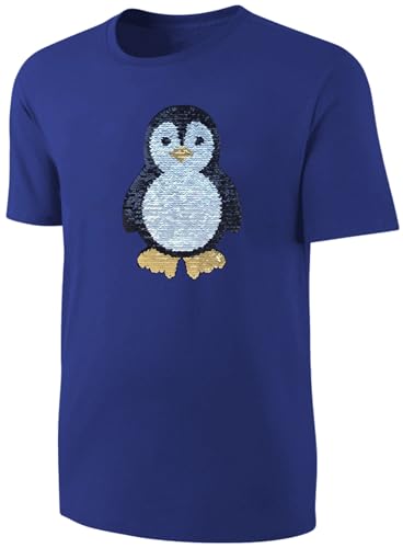 Kinder Pinguin Wendepailletten T-Shirt - Streichel-Shirt Blau Größe 116 von Blackshirt Company