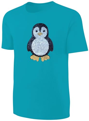 Kinder Pinguin Wendepailletten T-Shirt - Streichel-Shirt Türkis Größe 104 von Blackshirt Company