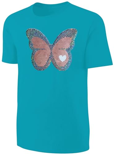Kinder Schmetterling Wendepailletten T-Shirt - Falter Tagfalter Streichel-Shirt - Türkis Größe 164 von Blackshirt Company