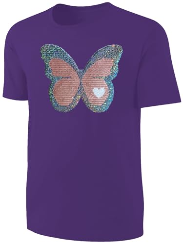 Kinder Schmetterling Wendepailletten T-Shirt - Mädchen Falter Tagfalter Streichel-Shirt - Lila Größe 128 von Blackshirt Company