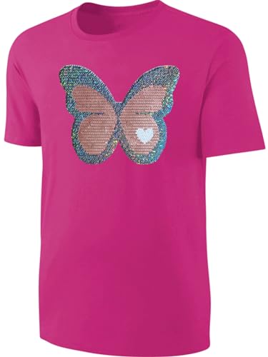 Kinder Schmetterling Wendepailletten T-Shirt - Mädchen Falter Tagfalter Streichel-Shirt - Pink Größe 110 von Blackshirt Company