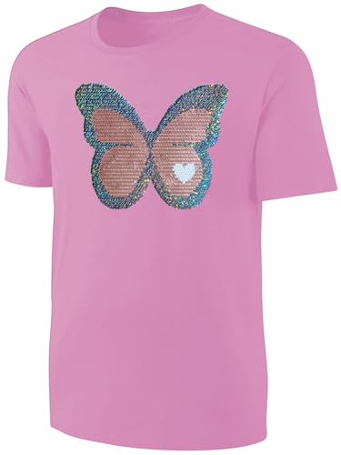 Kinder Schmetterling Wendepailletten T-Shirt - Mädchen Falter Tagfalter Streichel-Shirt - Rosa Größe 140 von Blackshirt Company