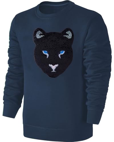 Kinder Schwarzer Panther Wendepailletten Sweatshirt - Raubkatze Pullover Pulli Hoodie - Blau Größe 116 von Blackshirt Company