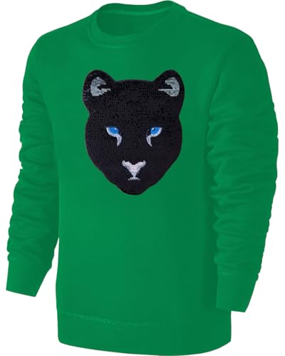 Kinder Schwarzer Panther Wendepailletten Sweatshirt - Raubkatze Streichel Pullover Pulli Hoodie - Grün Größe 128 von Blackshirt Company