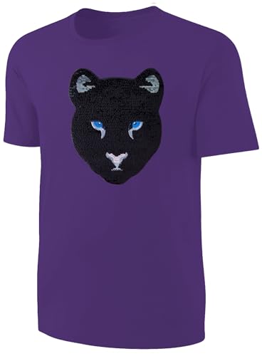 Kinder Schwarzer Panther Wendepailletten T-Shirt - Leopard Jaguar Streichel-Shirt - Lila Größe 152 von Blackshirt Company
