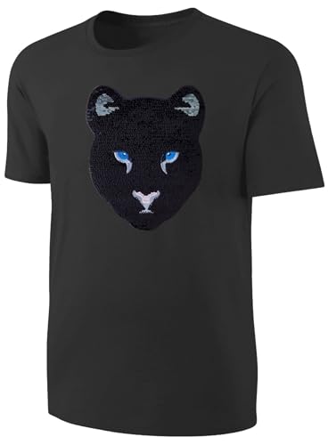 Kinder Schwarzer Panther Wendepailletten T-Shirt - Leopard Jaguar Streichel-Shirt - Schwarz Größe 110 von Blackshirt Company