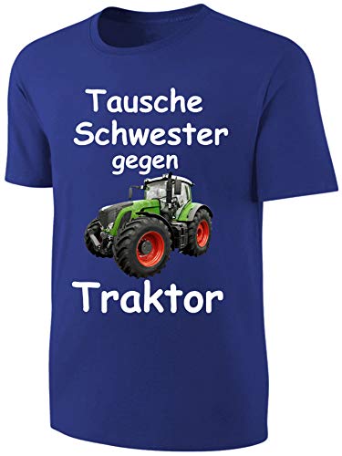 Blackshirt Company Kinder Sprüche T-Shirt Tausche Schwester gegen Traktor Shirt Blau Größe 164 von Blackshirt Company