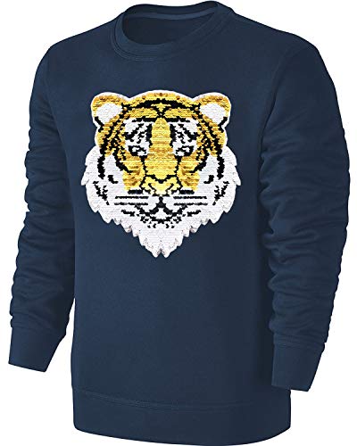 Blackshirt Company Kinder Wende Pailletten Sweatshirt Tiger Streichel Pullover Blau Größe 140 von Blackshirt Company