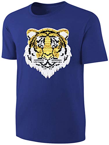 Blackshirt Company Kinder Wende Pailletten T-Shirt Tiger Streichel Shirt Blau Größe 110 von Blackshirt Company