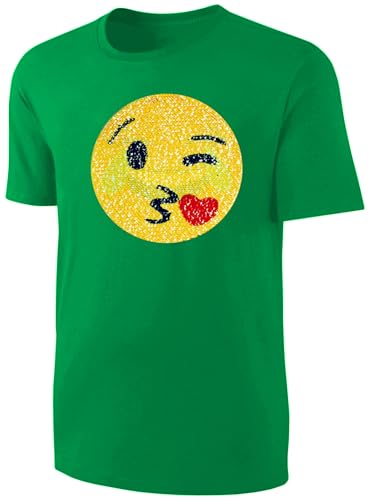 Kinder Wendepailletten T-Shirt - Emotion Smile Kussmund Lachtränen Lachgesicht Streichel-Shirt - Grün Größe 128 von Blackshirt Company
