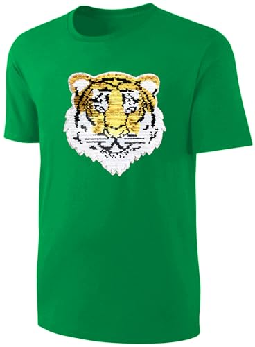 Kinder Wendepailletten T-Shirt Tiger - Streichel Shirt - Grün Größe 116 von Blackshirt Company