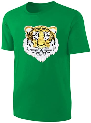Kinder Wendepailletten T-Shirt Tiger - Streichel Shirt - Grün Größe 128 von Blackshirt Company