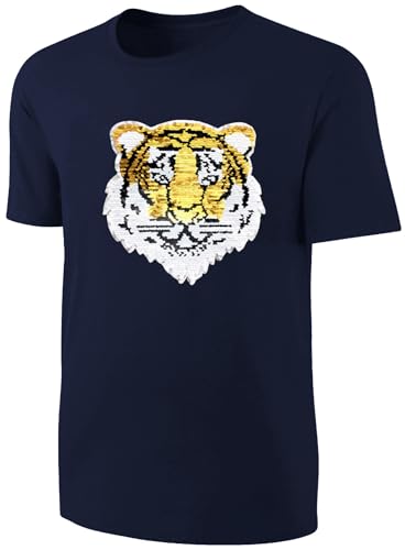 Kinder Wendepailletten T-Shirt Tiger - Streichel Shirt Jungen Jungs - Deep Navy Blue Blau/Dunkelblau Größe 128 von Blackshirt Company