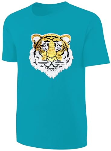 Kinder Wendepailletten T-Shirt Tiger - Streichel Shirt Jungen Jungs - Türkis Größe 104 von Blackshirt Company