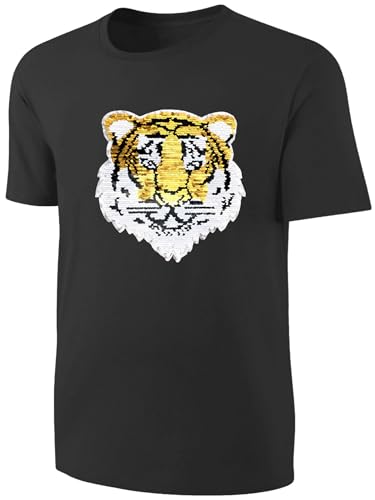 Kinder Wendepailletten T-Shirt Tiger - Streichel Shirt - Schwarz Größe 104 von Blackshirt Company